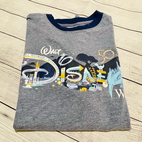 Walt Disney World 50th Anniversary Park Icons Ringer Blue TShirt. Unisex… - Picture 2 of 5